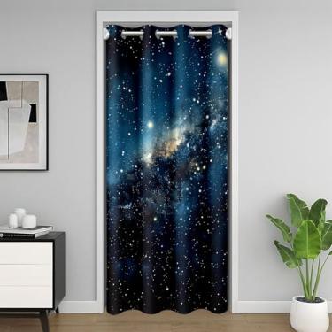 Imagem de Cortina de porta de constelação hippie boho, cortina blackout preta e branca para crianças, meninos, adolescentes, homens, universo misterioso, porta de armário drapeada, 1 painel 107 cm L x 203 cm C