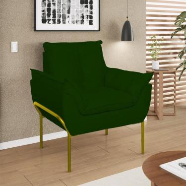 Imagem de Poltrona Decorativa Luxo Recepção Clínica Estética Dourado Verde