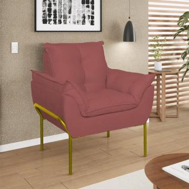 Imagem de Poltrona Decorativa Luxo Recepção Clínica Estética Dourado Rosa