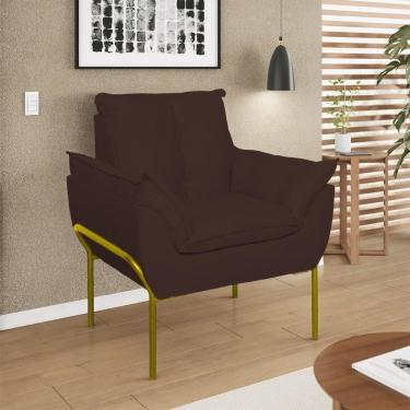 Imagem de Poltrona Decorativa Luxo Recepção Clínica Estética Dourado Marrom
