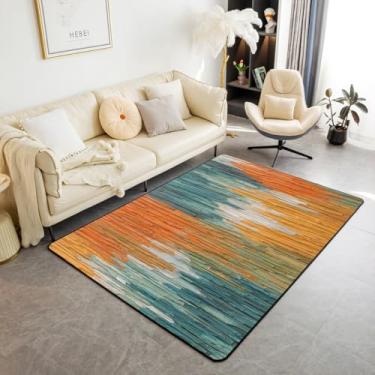 Imagem de Erosebridal Tapete decorativo de padrão abstrato, 1,28 m x 9,5 cm, pintura a óleo, tapetes para sala de estar, para crianças, homens, mulheres, gradiente, geometria, bege, laranja, lavável, tapete