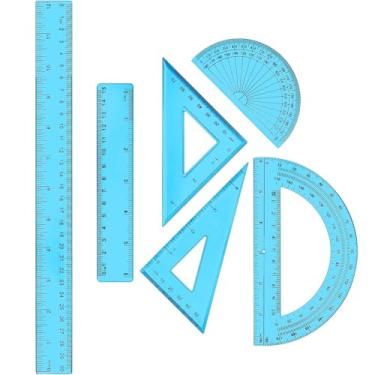 Imagem de Tenare 1 conjunto de plástico transparente para matemática inclui réguas triangulares transferidoras de 30,5 cm e 15,4 cm, geometria reta, matemática transparente, ferramenta de medição para escola