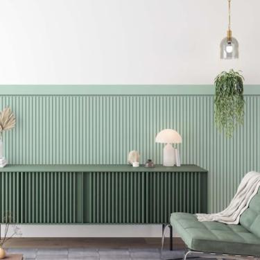 Imagem de Papel De Parede Adesivo Ripado Verde Menta Com Faixa Para Meia Parede(Altura: 1,60M x Largura: 50CM)