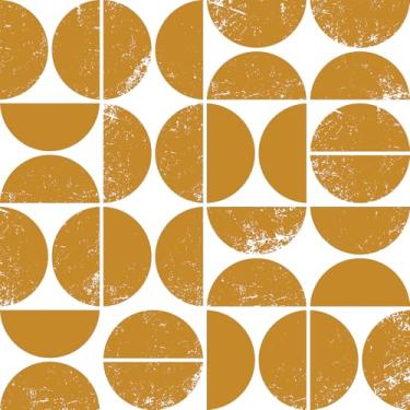 Imagem de VEELIKE Papel de parede geométrico moderno rústico boho círculos amarelos mostarda papel de contato para paredes de armários 48 x 900 cm, papel de parede geométrico removível autoadesivo para quarto e