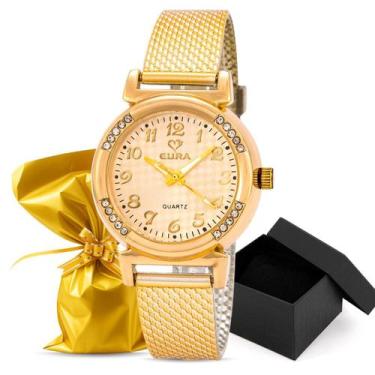 Imagem de Relógio Eura Silicone Dourado Feminino + Embalagem Presente, Dourado