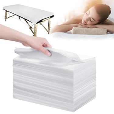 Imagem de Lençóis de cama descartáveis 100 peças 78,7 cm x 180,3 cm lençóis de mesa de massagem tecido não tecido SPA capa de cama respirável para massagem beleza tatuagens (branco)