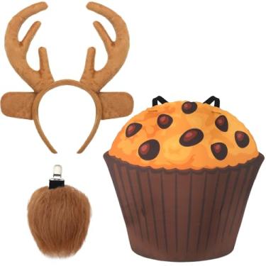 Imagem de Maiteenly Give Moose Muffin Conjunto de acessórios de fantasia de Halloween para adultos, homens e mulheres, chifres de alce gigante, faixa de cabeça e muffin para Halloween, cosplay, livro