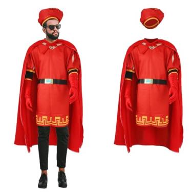 Imagem de AiMiAO Fantasia masculina capa vermelha top chapéu rei roupas Halloween Farquaad fantasia unissex capa conjunto completo cosplay, Vermelho, GG