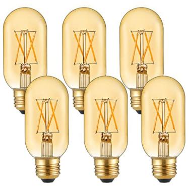 Imagem de LiteHistory Lâmpada LED E26 equivalente a 6 W lâmpada E26 60 watt branco quente 2200K âmbar E26 lâmpada regulável AC120V 400lm lâmpada LED tubular T14 T45 para pingente, Sputnik, penteadeira