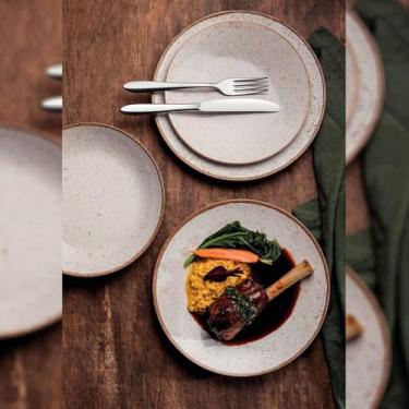 Imagem de Jogo de Pratos Porcelana Tramontina Rústico Marrom 18pçs Decorados Rasos Fundos e Sobremesa