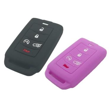 Imagem de LemSa 2 peças de silicone para controle remoto de entrada sem chave para carro inteligente para Jeep Grand Cherokee L Wagoneer L M3NWXFOB1 2021 2022 2023 2024, preto e roxo