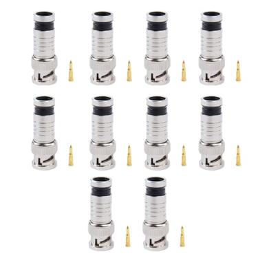 Imagem de 10 peças de conectores BNC Twist-On RG6 adaptadores de cabo coaxial para câmeras CCTV DVR Players
