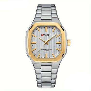 Imagem de Relógio De Pulso Masculino Minimalista Quadrado De Quartzo De Aço Inoxidável Prateado