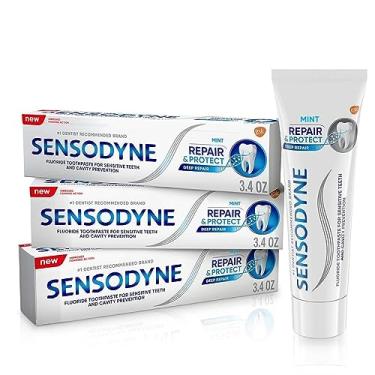 Imagem de Sensodyne Creme Dental Repair And Protect Com Menta, Para Dentes Sensíveis E Prevenção De Cáries, 3,4 Oz (Pacote 3)
