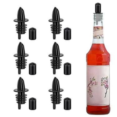 Imagem de 6 unidades de despejadores de garrafa e 6 peças de borracha tampas de proteção contra poeira de xarope bicos de plástico despejadores de garrafa de licor com despejadores de borracha, tampas de poeira