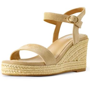 Imagem de DREAMCIA Sandálias femininas com plataforma de alpargatas com tiras no tornozelo com fivela e bico aberto para o verão, Nude., 37