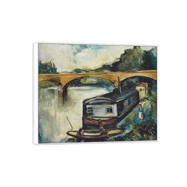 Imagem de BMZFYBS Paisagem famosa arte pôster e impressões - tela decoração de parede barcaças perto da ponte - quadro branco pintura para casa 70x85cm27x33in