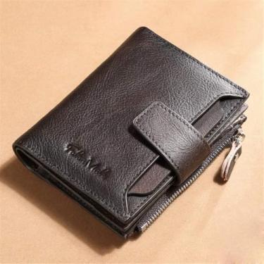 Imagem de Carteiras Masculinas Com Bolso Para Moedas Zip Casual Curto Três Dobras Pequena Carteira Novo Couro Masculino Carteiras Titular Do Cartão Saco De Dinheiro Da Moeda, Brown