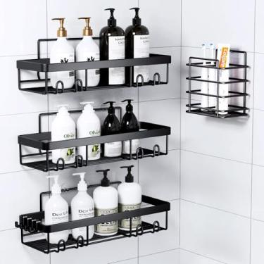 Imagem de Kit 4 Prateleiras para Banheiro Sem Furo, Nichos Adesivos, Organizador de Parede para Chuveiro, Suporte para Shampoo, Porta Escova de Dente, Aço Inoxidável Antiferrugem, para Banheiro e Cozinha