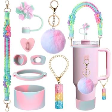 Imagem de Mity rain 9 peças de acessórios para copo Stanley Cup 850.5 g 1,134.0 g 567.0 g copo com alça - Inclui alça colorida para garrafa de água, topo de palha, tampa à prova de derramamento, pingentes de