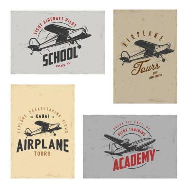 Imagem de Placas Decorativas Vintage Frases Aviões 20x30cm Kit 4un - Quartinhos