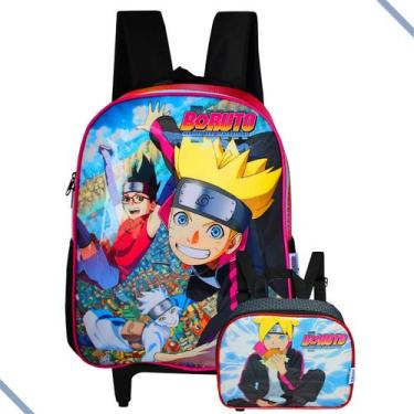 Imagem de Mochila Rodinhas Boruto + Lancheira Térmica Naruto Rosa - Luxcel