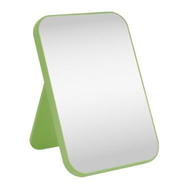 Imagem de HGUEB Espelho de maquiagem para mesa de 20 cm, espelho de princesa portátil dobrável com suporte, mesa de mesa em pé espelho cosmético para pendurar na parede quadrado de dupla finalidade verde espelhado
