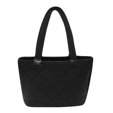 Imagem de Long Keeper Bolsa de ombro feminina acolchoada leve com zíper e bolsa de trabalho para academia de viagem (preto)