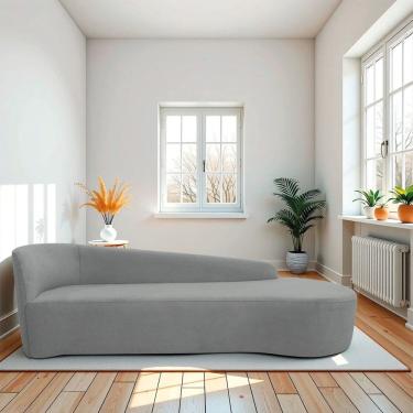 Imagem de Recamier Curvo Orgânico 180cm 3 Lugares Lado Direito para Sala Estar Bouclé Paris Cinza