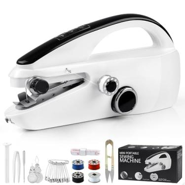 Imagem de Máquina de costura portátil portátil, máquina de costura manual de velocidade dupla, mini máquina de costura portátil para iniciantes, adultos, faça você mesmo, casa, viagens
