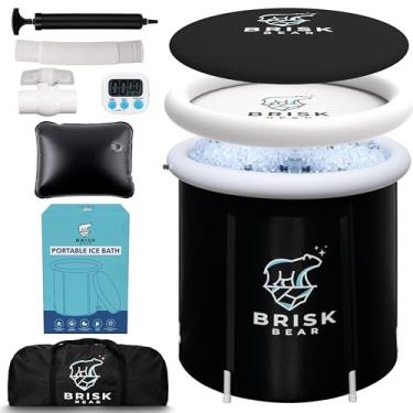 Imagem de Banheira de gelo para atletas com cobertura da Brisk Bear - Banheira de mergulho extra grande para recuperação - Piscina inflável de mergulho em barril de gelo - Mergulho frio para acalmar os músculos