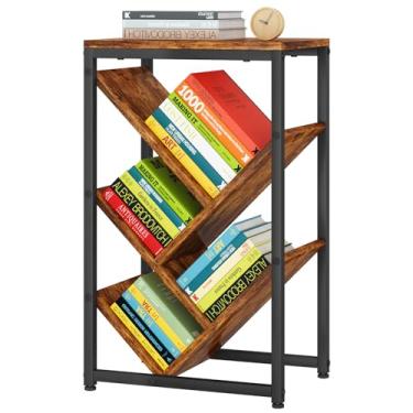 Imagem de IBUYKE Estante de árvore de 5 camadas, pequena estante de mesa com organizador de armazenamento, para livros/CDs/filmes, estante de mesa para quarto, sala de estar, marrom rústico, TBC003H