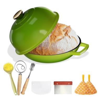 Imagem de YUTANN Forno holandês de ferro fundido esmaltado, forno holandês antiaderente de 5 QT, revestimento antiaderente de titânio, ideal para assar/assar pão, forno, fogão a gás e fogão, material seguro e