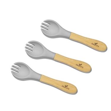 Imagem de Avanchy Conjunto de garfo para bebê, utensílios de bambu e silicone, talheres de desmame para bebês, talheres infantis que se alimentam pela primeira vez