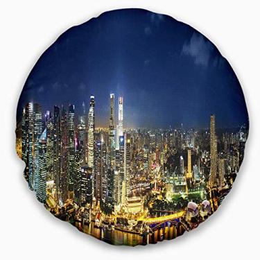 Imagem de Arranha-céus Panorama Cityscape Sala de estar redonda, sofá, almofada de alta qualidade + capa de almofada impressa em ambos os lados 40 cm