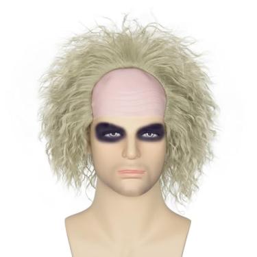 Imagem de Koonfan Peruca masculina curta encaracolada verde palhaço careca espetada cosplay peruca para festa de Halloween