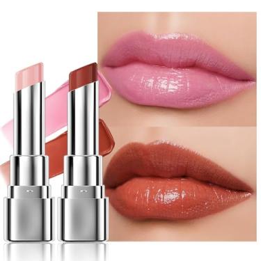Imagem de HHLTOH 2 batons hidratantes tingidos – rosa pálido macio e vermelho ameixa, cor labial transparente para lábios secos – protetor labial nutritivo para todas as mulheres com um aroma natural sutil (S01
