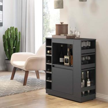 Imagem de Balcão Buffet Adega Bar com Prateleiras e Nichos para Vinho Preto - Pl