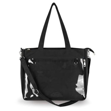 Imagem de QUDUME Bolsa Ita grande, bolsa tiracolo preta de ombro único com inserção para exibição de crachá