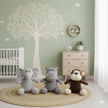 Imagem de Escolha Seu Trio De Pelúcias Safari Animais Dia Das Crianças Natal Bebê Baby Presente Festa Antialérgico Kwaii Festa Brinquedo Menina Menino Tematico Pré Definido (Elefante Hipopótamo Macaco, 35cm, 3)