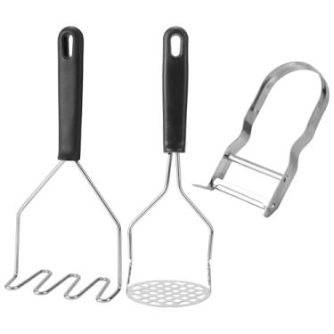 Imagem de Sinbana 3 Un. Ferramenta para Amassar Batatas, Amassador Batatas Redondo e Ondulado de Aço Inoxidável com Faca de Descascar Ferramenta Cozinha para Amassar Abacate Vegetais Carne Feijão