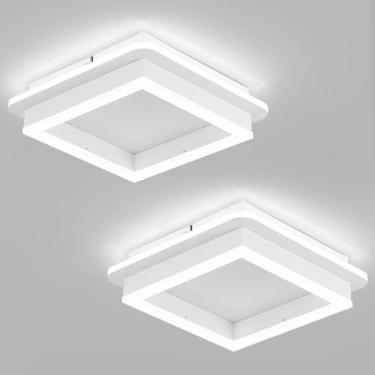 Imagem de CANEOE 2 pacotes de luz de teto quadrada de montagem embutida, luminária de teto LED moderna 6000K, luminária de teto minimalista para corredor, entrada, quarto, varanda (branca)