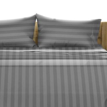 Imagem de TEXAS LINEN CO. Conjunto de lençóis Queen 100% algodão egípcio – Luxuoso Damasco 1500 fios algodão egípcio Queen Size, bolso profundo de 43 cm, roupa de cama de cetim macia e refrescante - listra