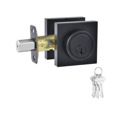 Imagem de Comfhouse Fechadura de cilindro único, design quadrado, preto fosco, chave de 1 lado