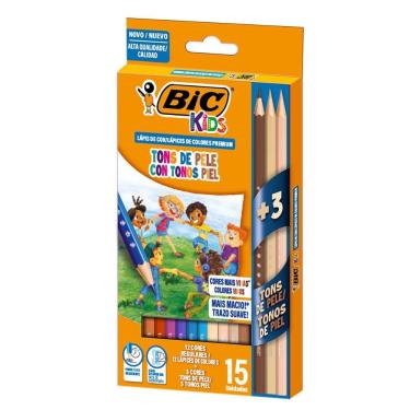 Imagem de Lápis de cor 12 cores Kids Sextavado + 3 Tons de Pele - Bic
