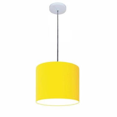 Imagem de Lustre Luminária Pendente Vivare Free Lux Pe-4106br Cúpula Em Tecido 20x25cm Amarelo Canopla Branca E Fio Cristal