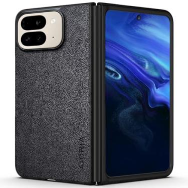 Imagem de Capa dobrável para Google Pixel 10 Pro, capa de telefone de couro premium, design retrô, capa protetora completa 5G (preta, para Pixel 10 Pro Fold)