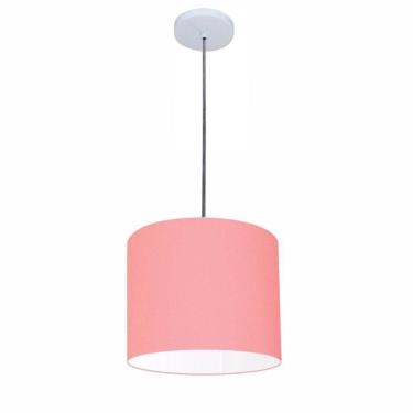 Imagem de Lustre Luminária Pendente Vivare Free Lux Pe-4107br Cúpula Em Tecido 25x20cm Rosa-tela Canopla Branca E Fio Cristal