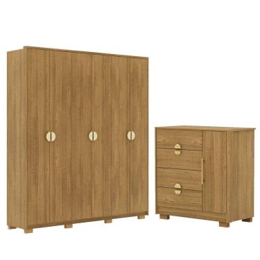 Imagem de Guarda-roupa 6 Portas 100% Mdf E Cômoda Sapateira 4 Gavetas Spain Nature