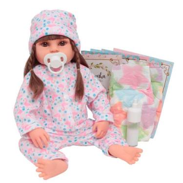 Imagem de Bebe Reborn Boneca Realista Silicone Pijama Kit Acessórios - Cegonha R